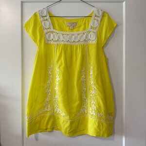 Moulinette Soeurs (Anthropologie) lemon yellow embroidered peasant top / sz 10